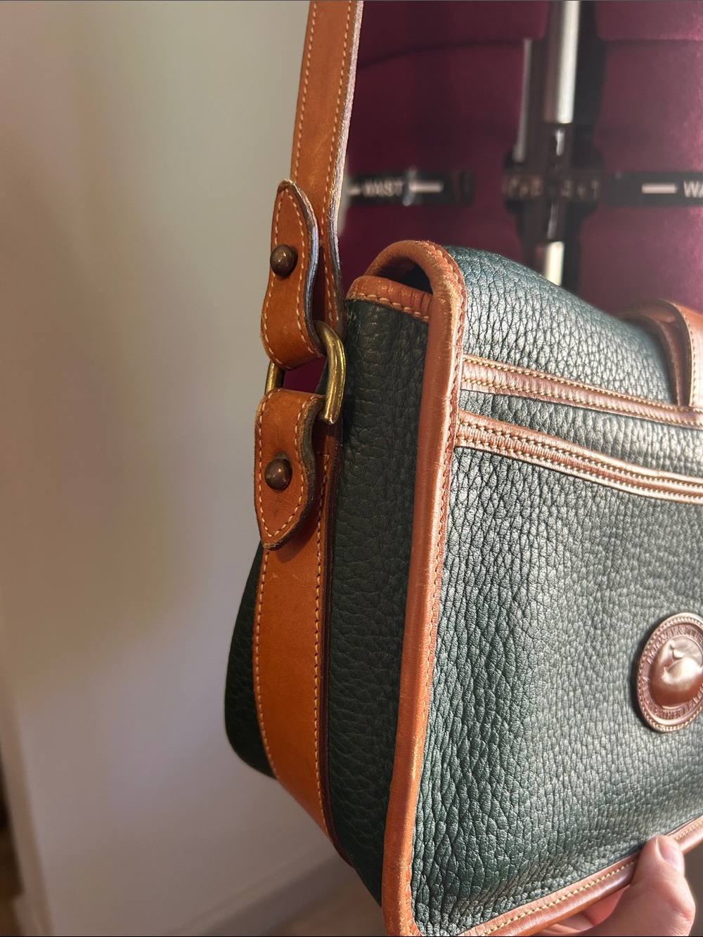 Dooney & Bourke Dark Green Pebbled Leather Crossbody with Tan Trim - Picture 7 of 16